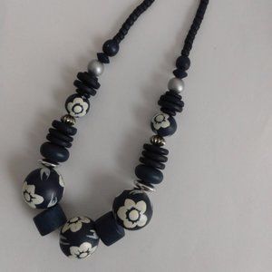 Blue Beaded Flower Costume Fashion Jewelry Necklace
